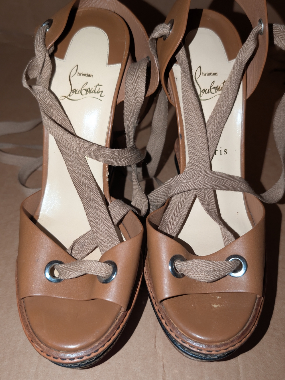 Christian Louboutin Women's Tan Leather Platform Sandals